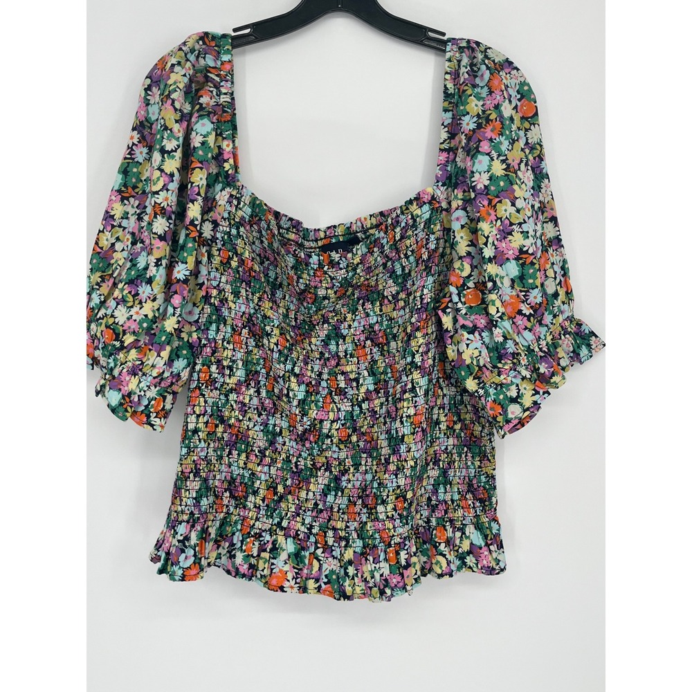 Gap Floral Smocked Puff Sleeve Square Neck Crop Top Women XXL Multi-Color Boho